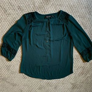 NY&Co Turquoise long sleeve shirt w/ lace cut outs